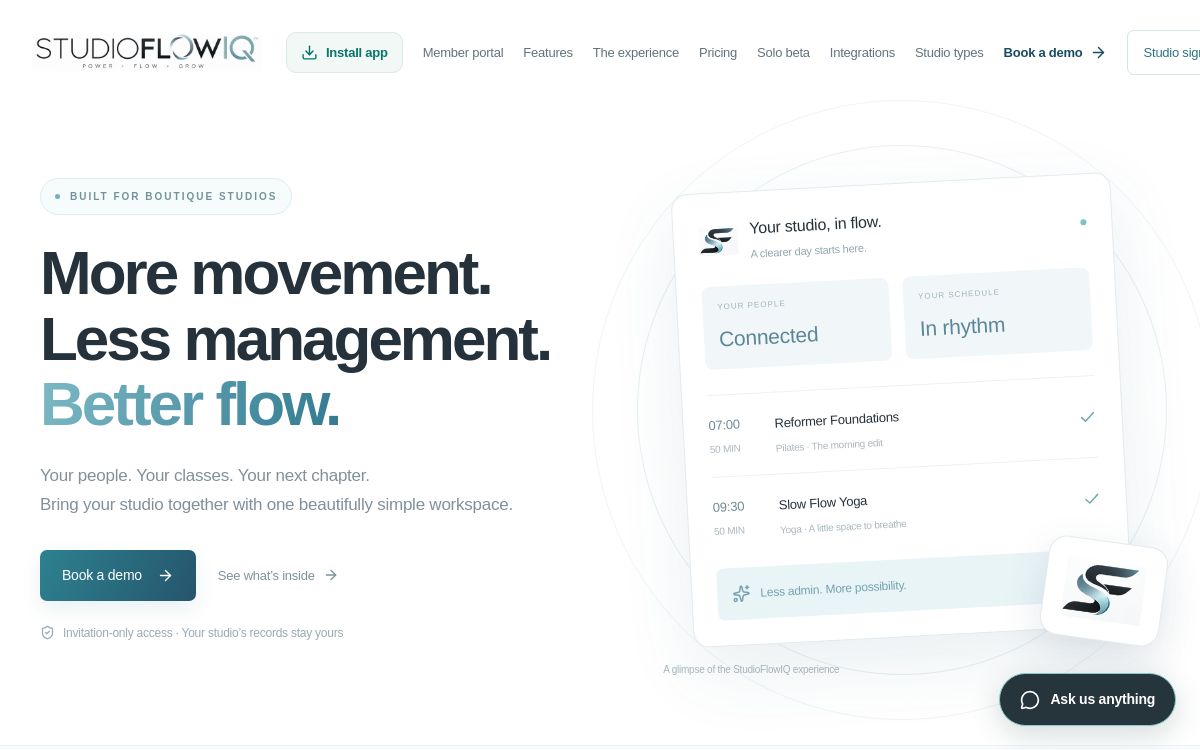 StudioFlowIQ website designed and built by LYFE and CODE